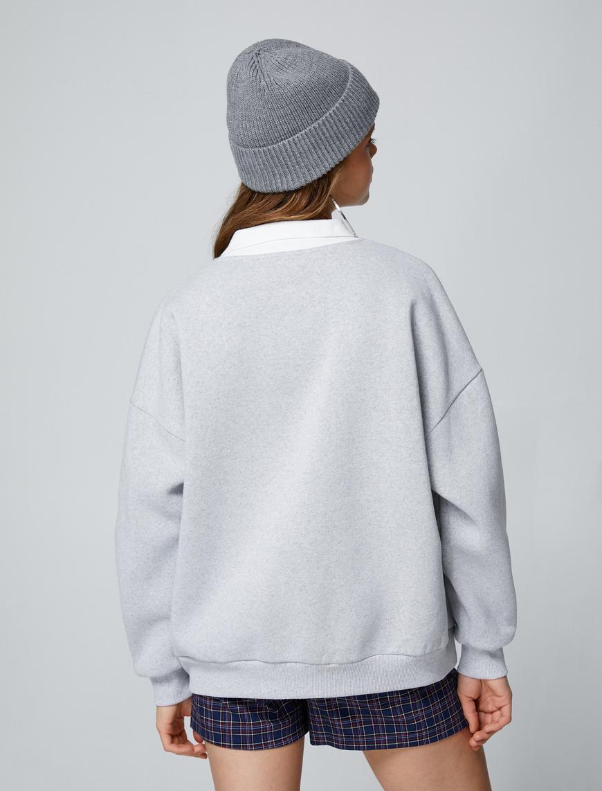   Oversize Kolej Sweatshirt Polo Yaka Baskılı