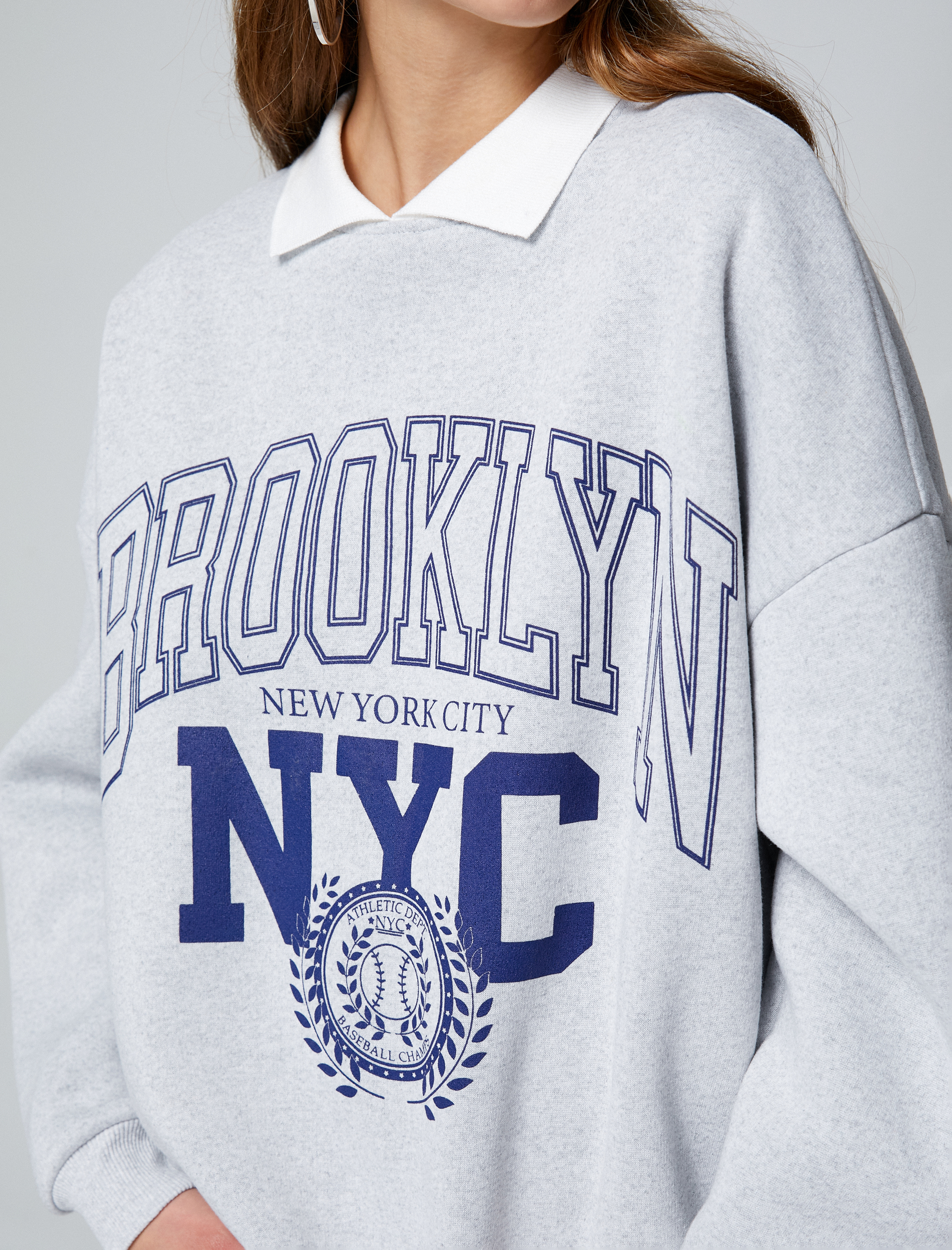   Oversize Kolej Sweatshirt Polo Yaka Baskılı