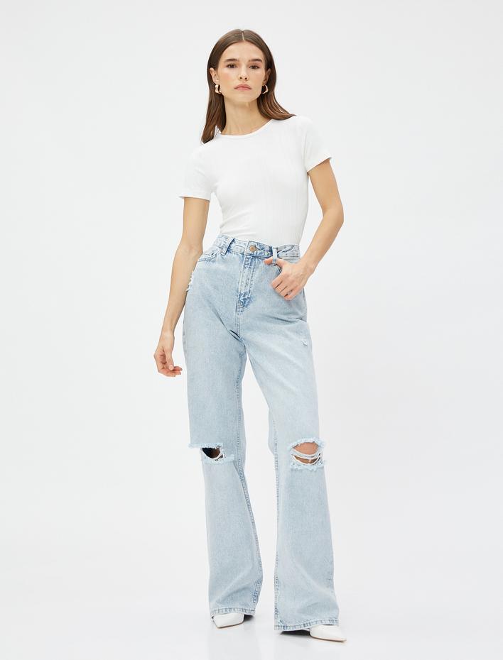  Basic Çizgili Tişört Kısa Kollu Slim Fit