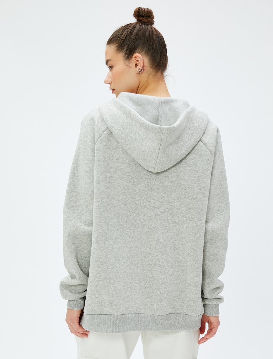   Şardonlu Kapüşonlu Fermuarlı Sweatshirt Cep Detaylı Ribanalı