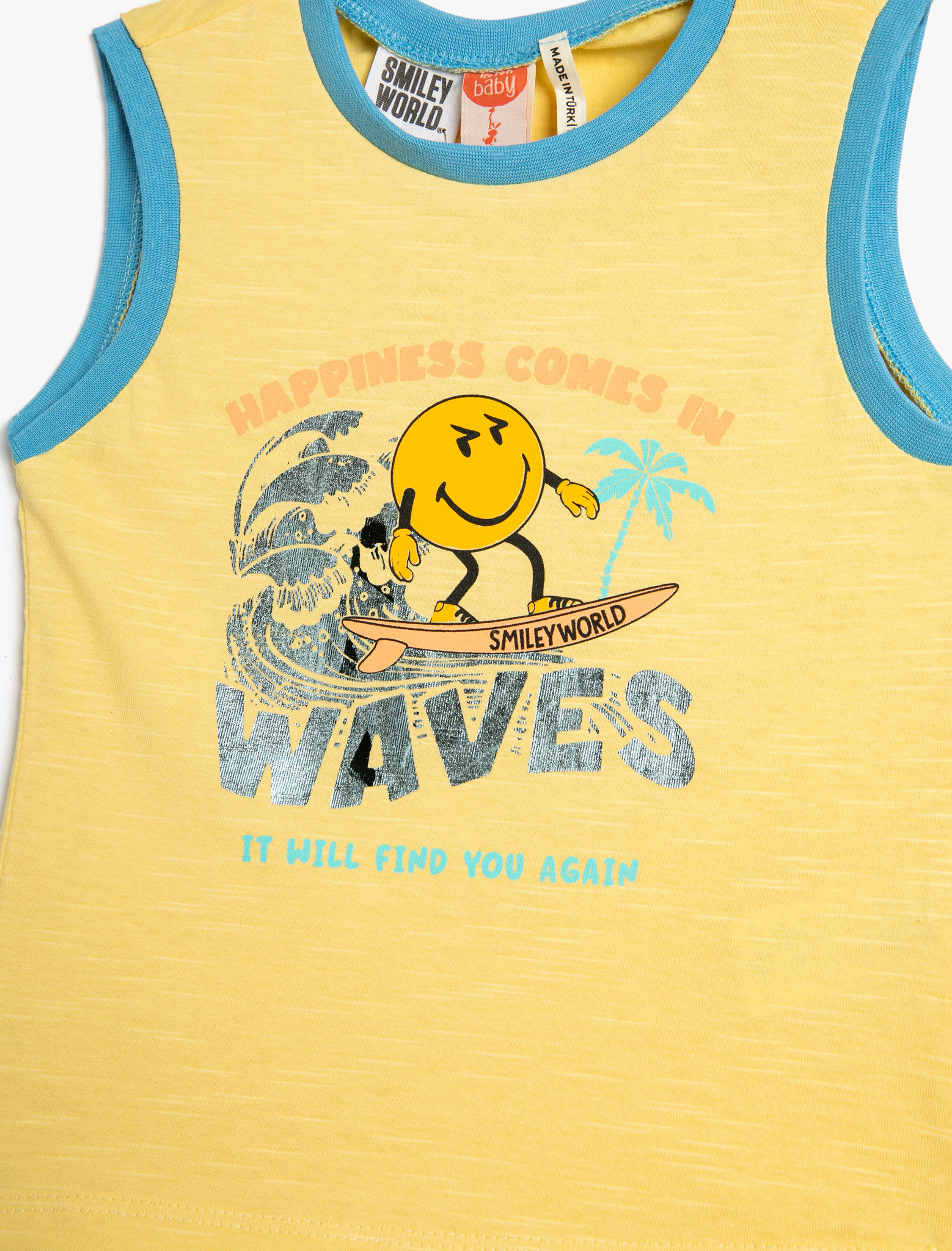  Erkek Bebek SmileyWorld® Atlet Lisanslı Kolsuz Bisiklet Yaka Pamuklu