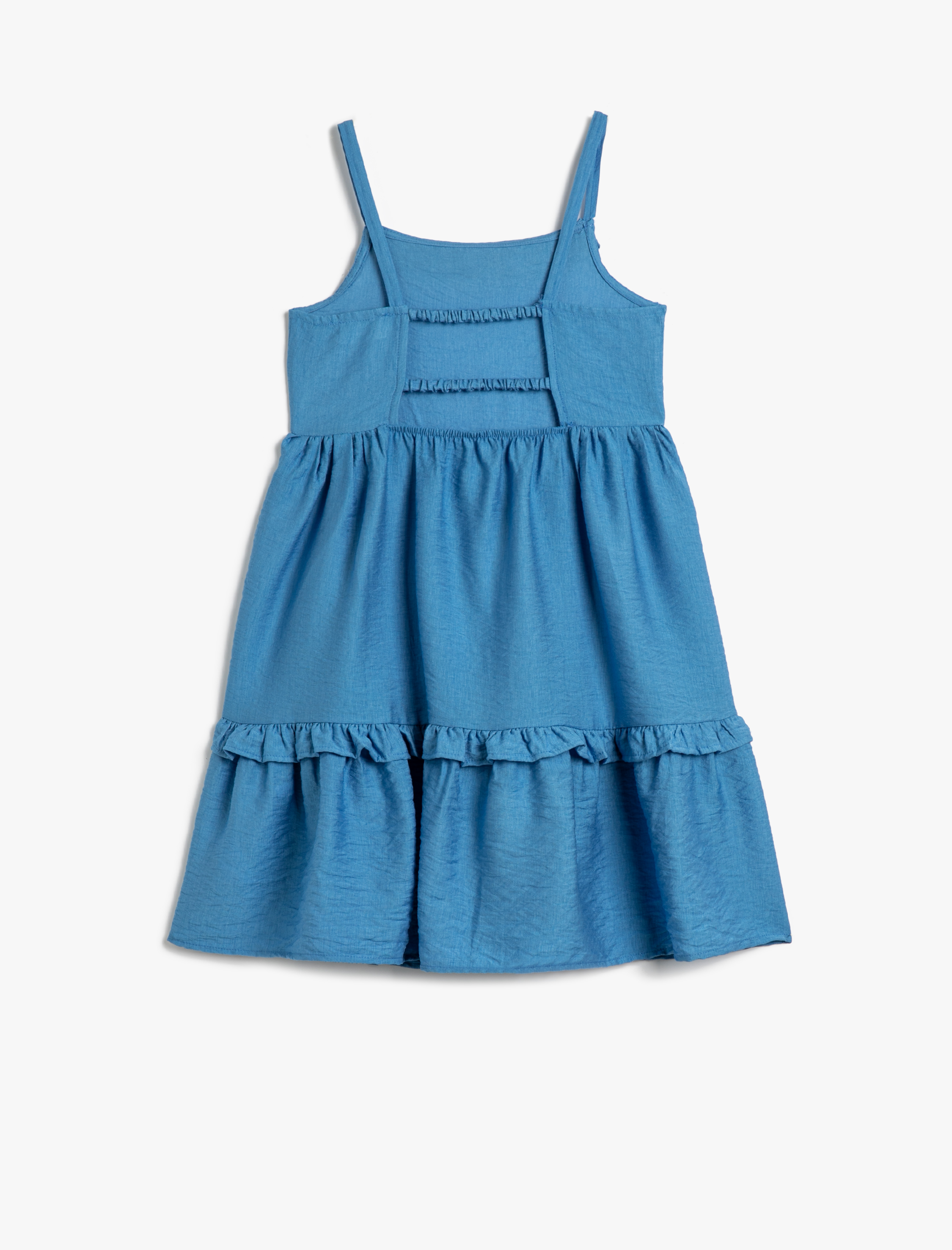  Kız Çocuk Elbise Askılı Arkası Pencere Detaylı Viskon Kumaş