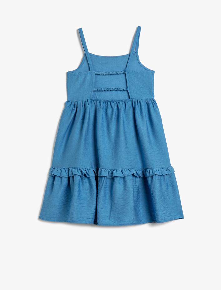 Kız Çocuk Elbise Askılı Arkası Pencere Detaylı Viskon Kumaş