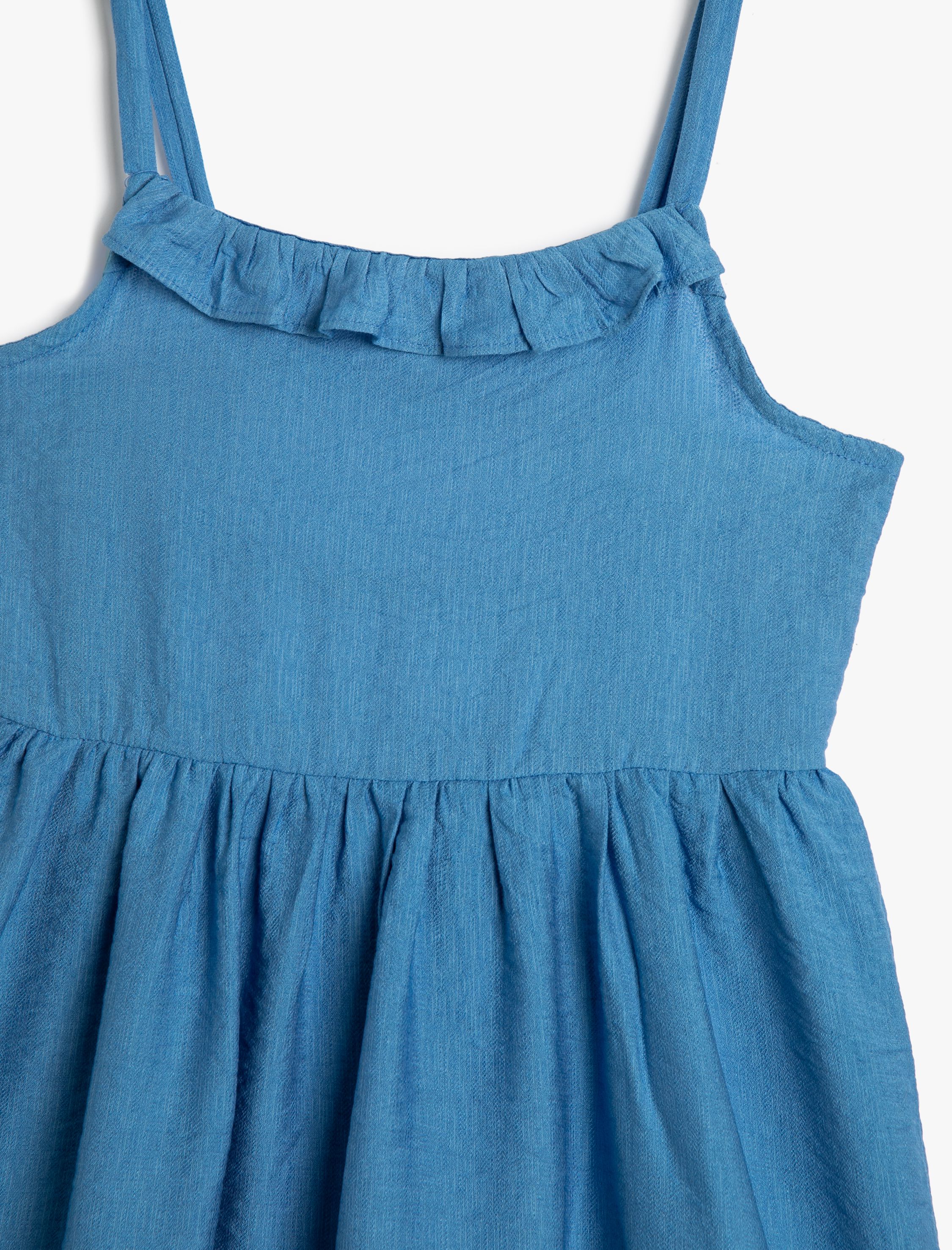  Kız Çocuk Elbise Askılı Arkası Pencere Detaylı Viskon Kumaş