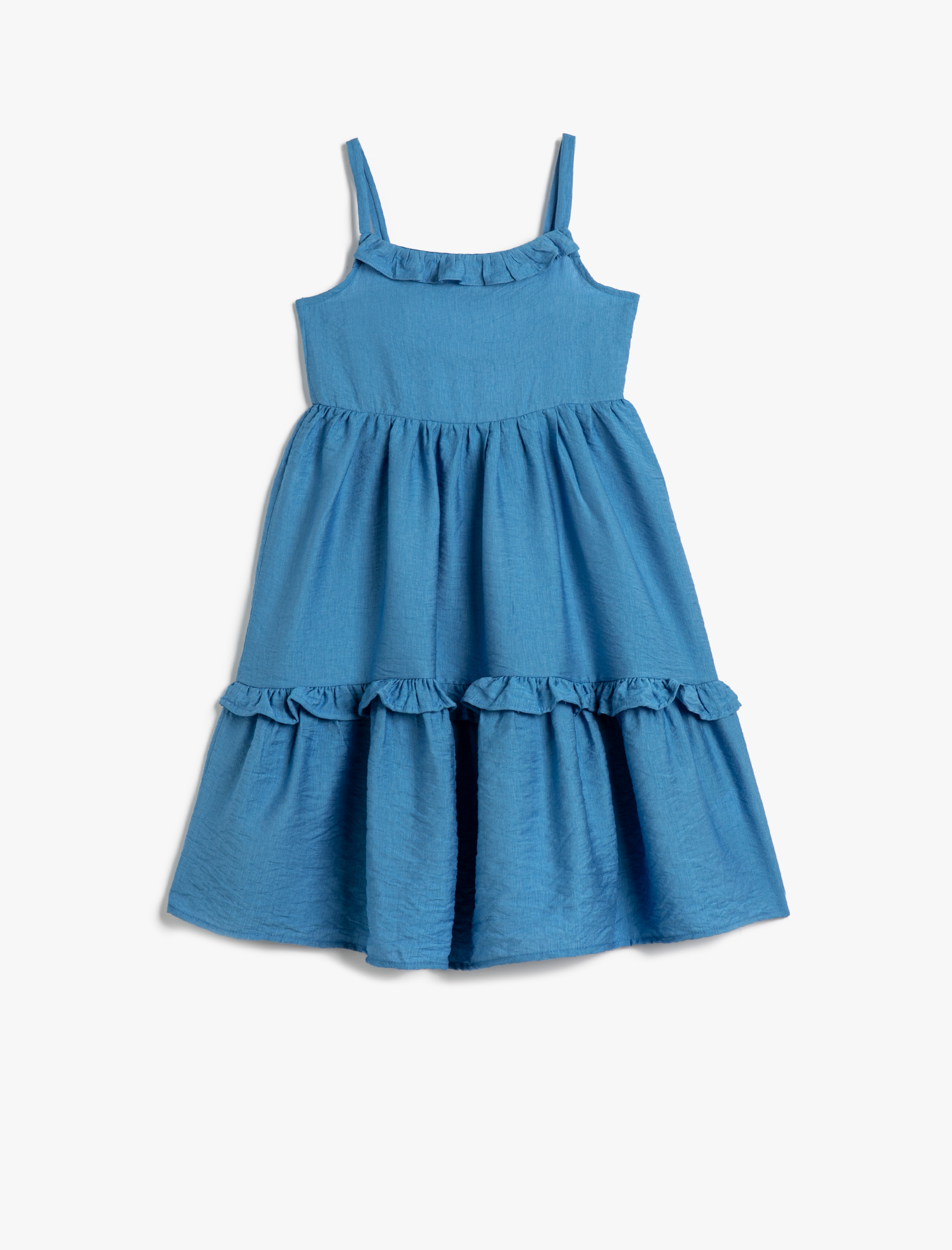  Kız Çocuk Elbise Askılı Arkası Pencere Detaylı Viskon Kumaş