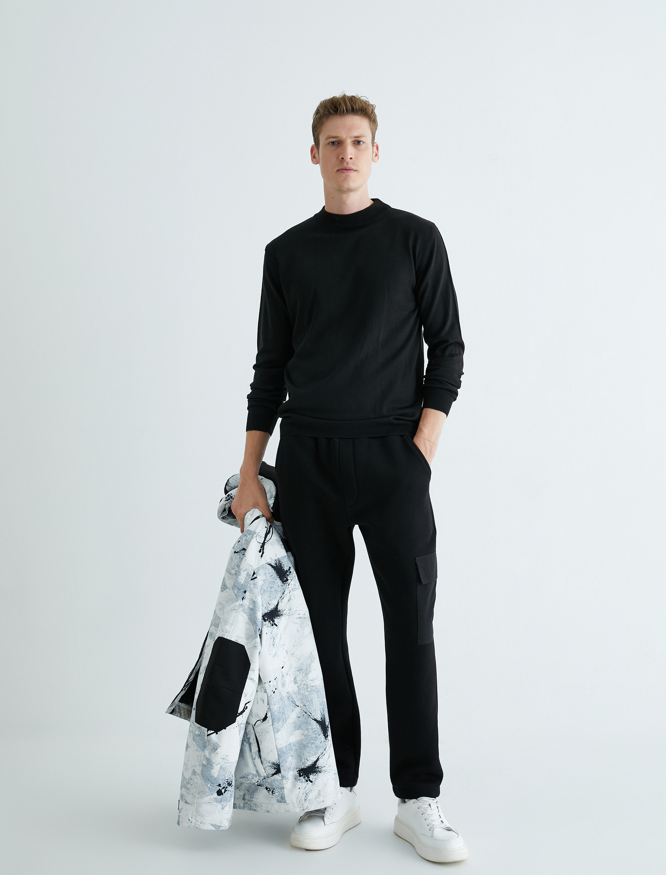   Basic Triko Kazak Yarım Balıkçı Yaka Uzun Kollu