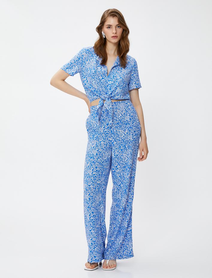  Palazzo Pantolon Çiçekli Beli Lastikli