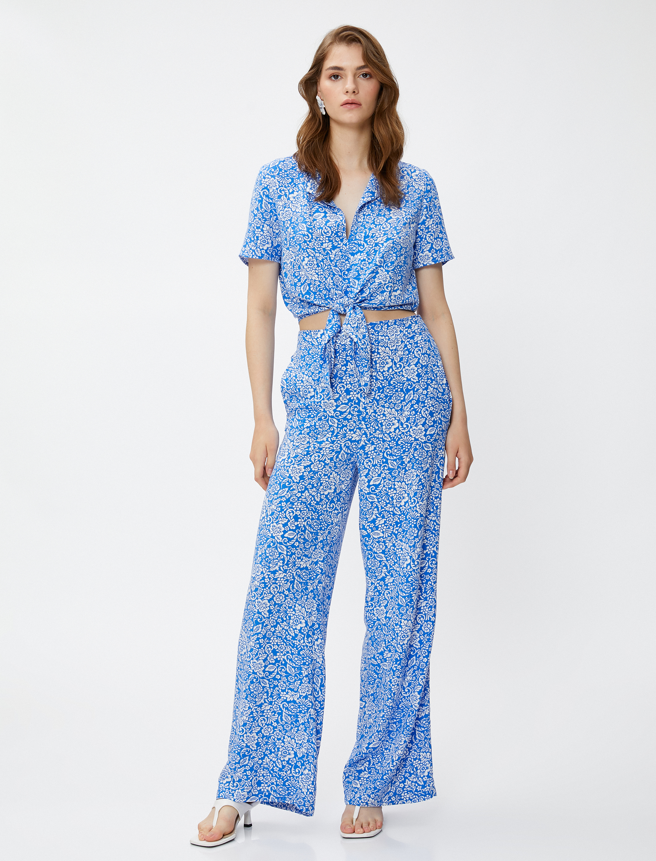   Palazzo Pantolon Çiçekli Beli Lastikli