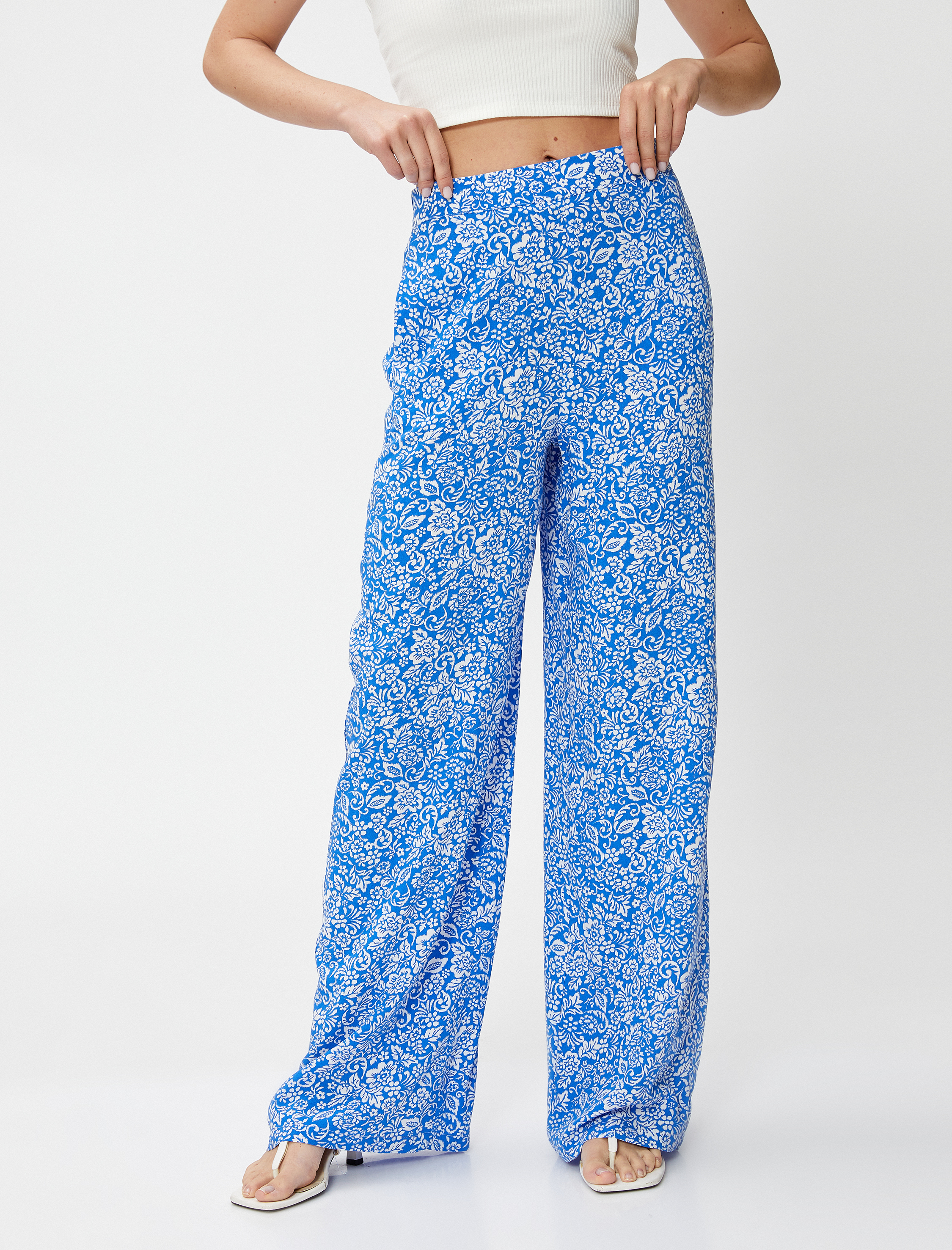   Palazzo Pantolon Çiçekli Beli Lastikli