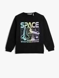 Sweatshirt Uzun Kollu Bisiklet Yaka Baskılı