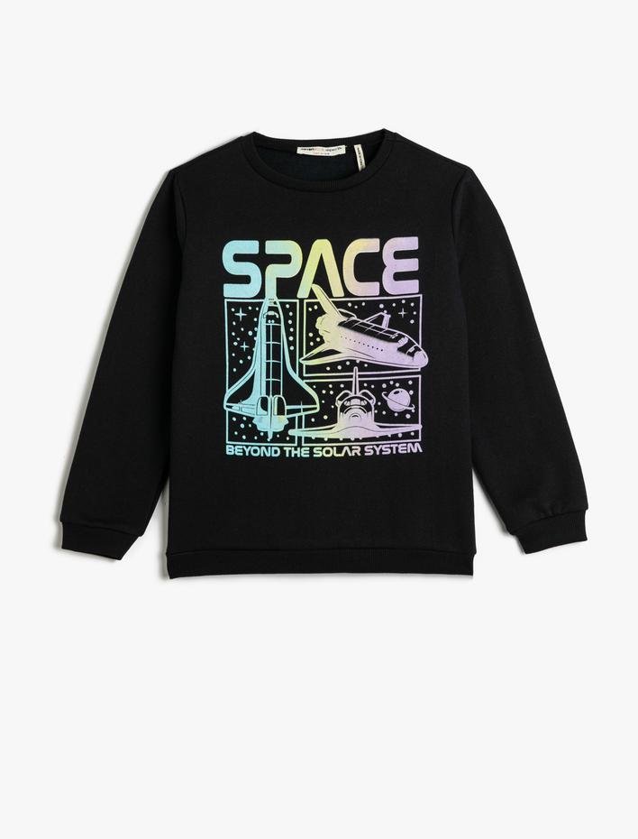 Erkek Çocuk Sweatshirt Uzun Kollu Bisiklet Yaka Baskılı