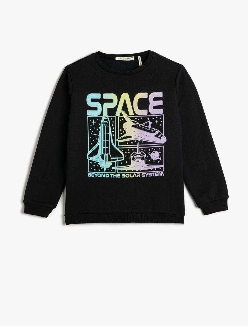  Erkek Çocuk Sweatshirt Uzun Kollu Bisiklet Yaka Baskılı