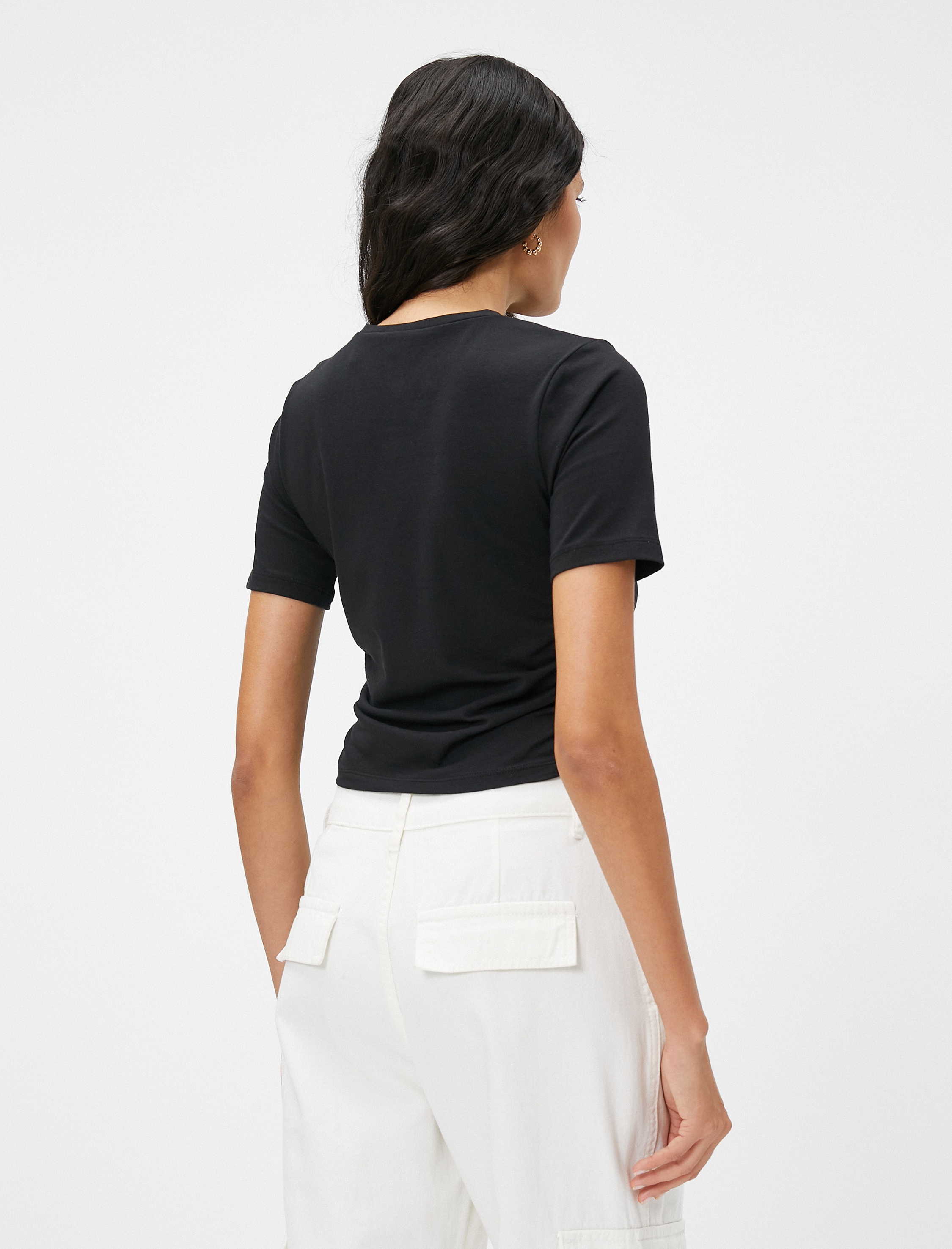   Crop Tişört Yanları Büzgülü Kısa Kollu