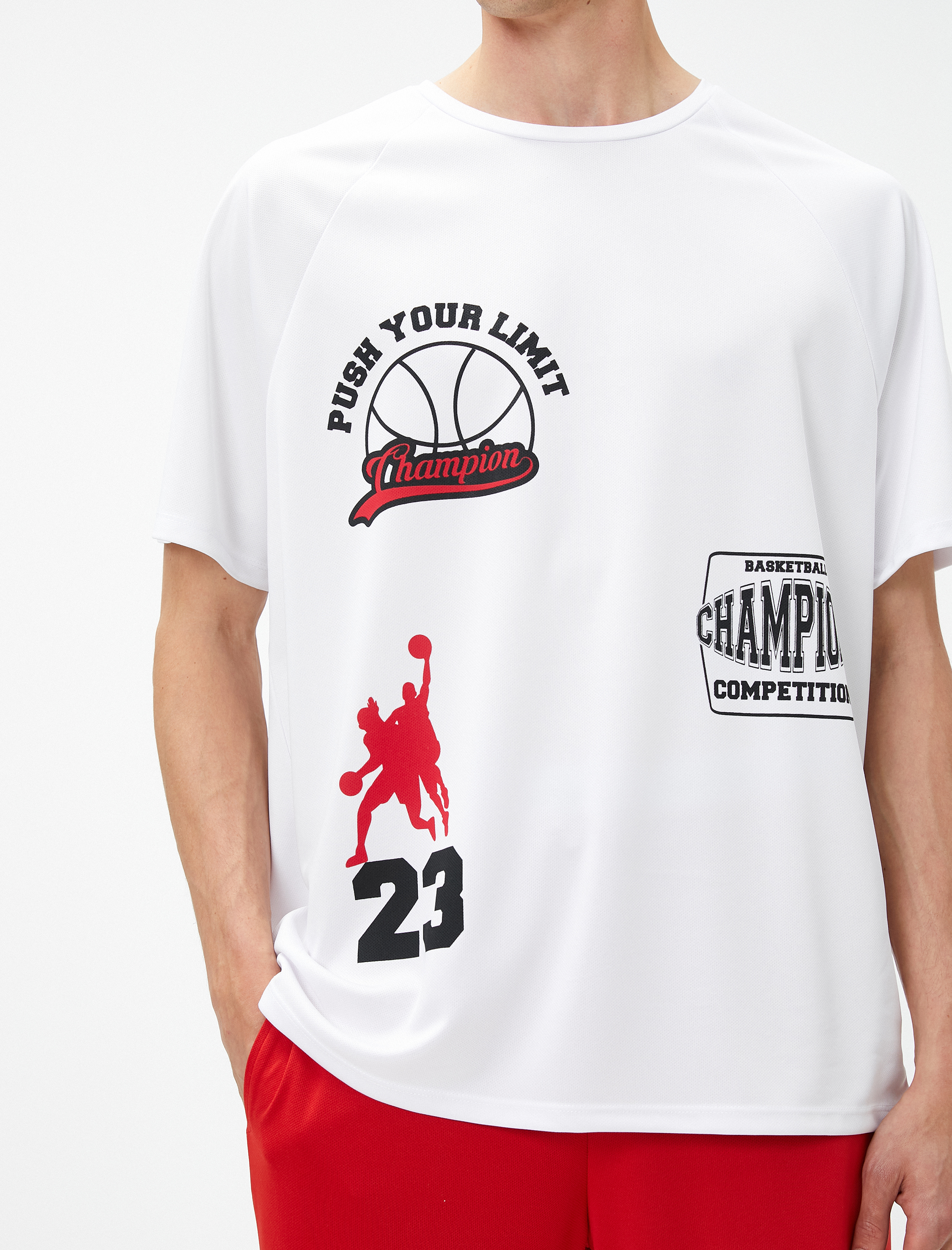   Oversize Spor Tişört Kolej Baskılı Yarım Kollu