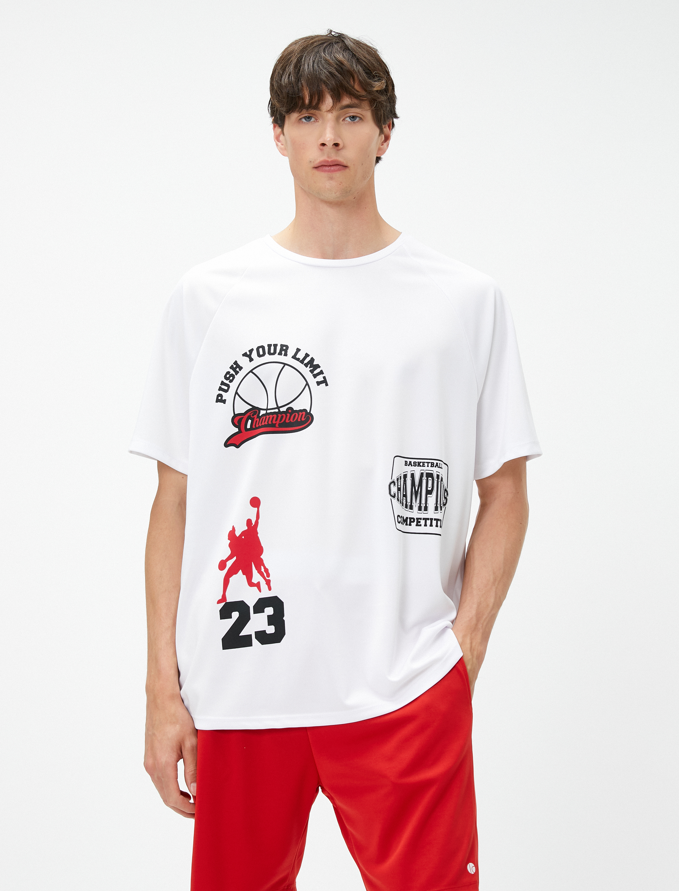   Oversize Spor Tişört Kolej Baskılı Yarım Kollu