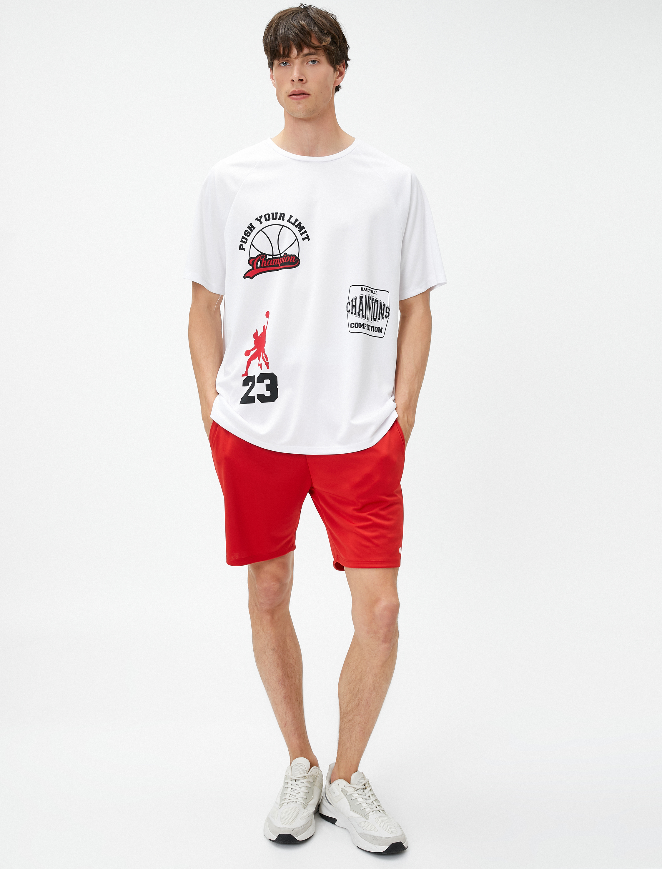   Oversize Spor Tişört Kolej Baskılı Yarım Kollu