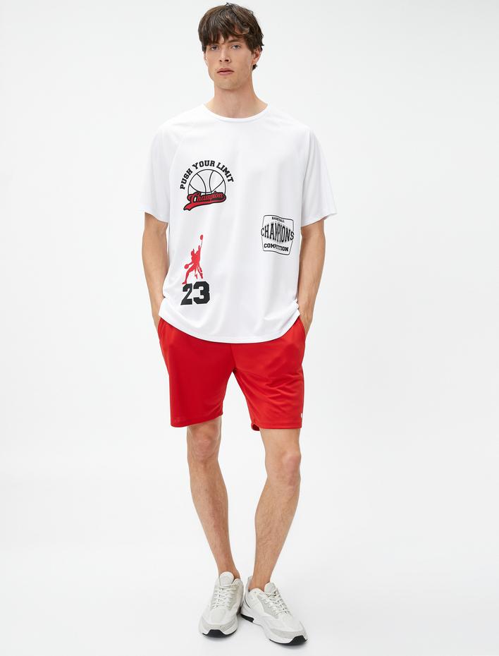  Oversize Spor Tişört Kolej Baskılı Yarım Kollu