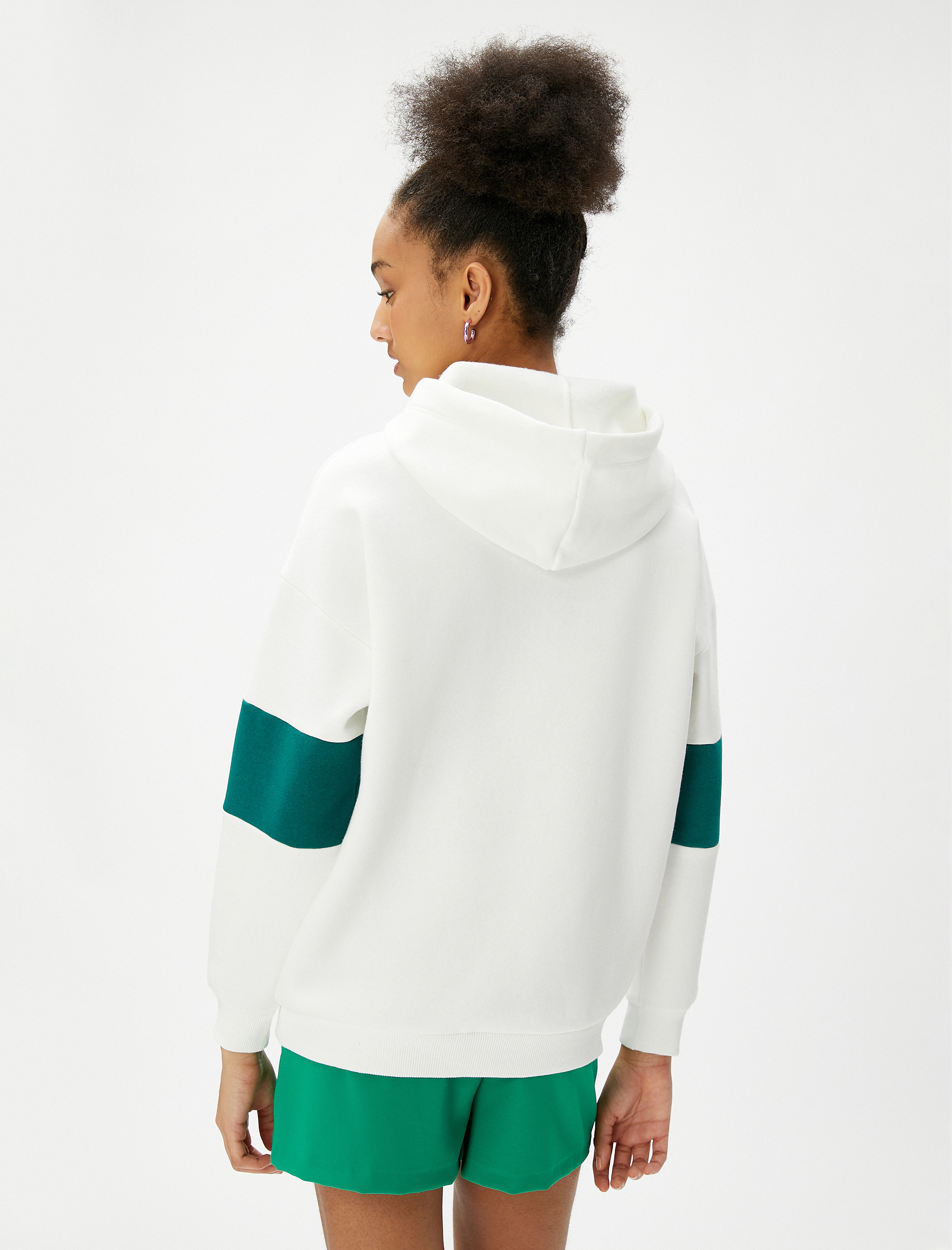   Şardonlu Kapüşonlu Sweatshirt Kolej Baskılı Uzun Kollu Ribanalı