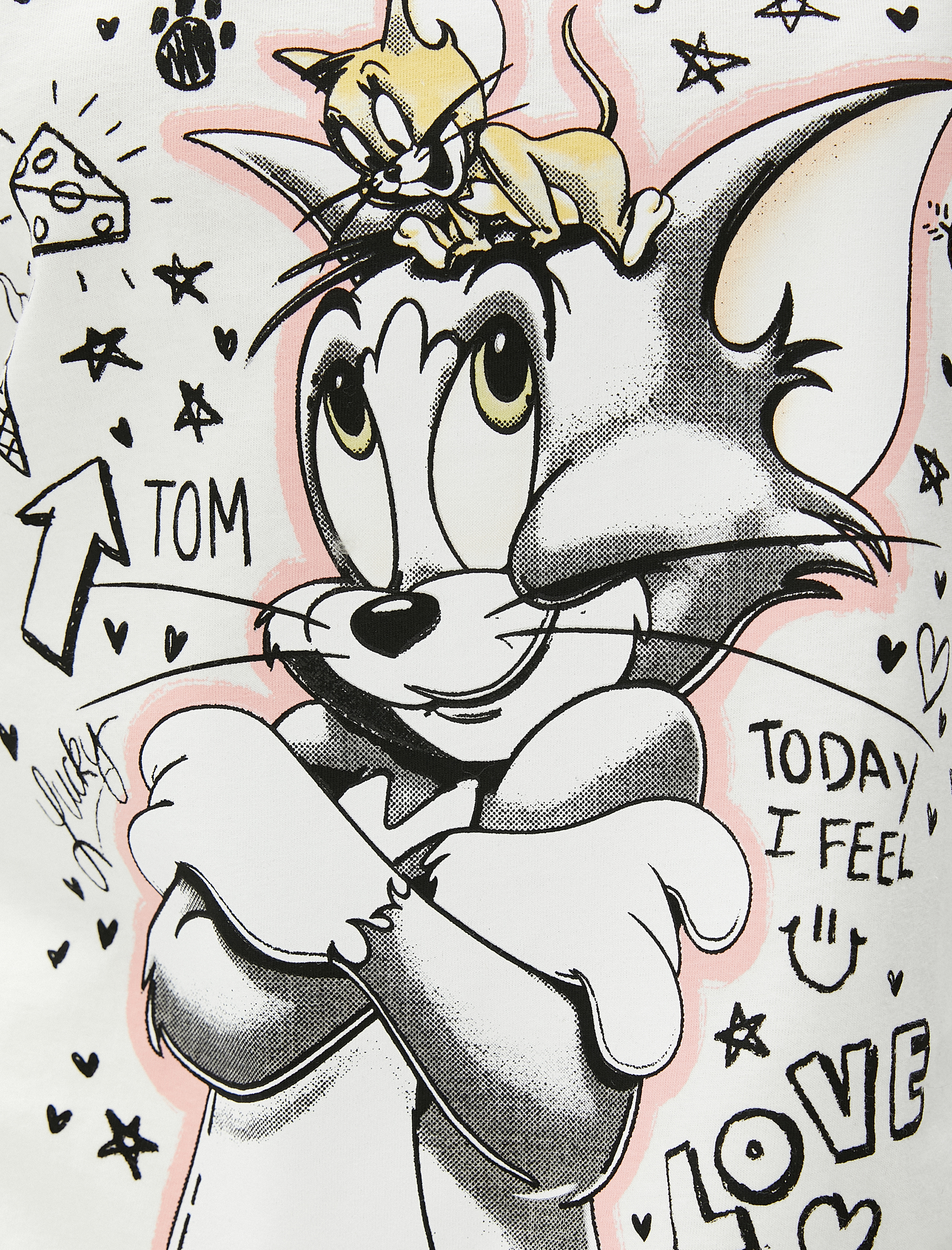 Ekru Tom ve Jerry Tişört Lisanslı Baskılı Bisiklet Yaka Pamuklu