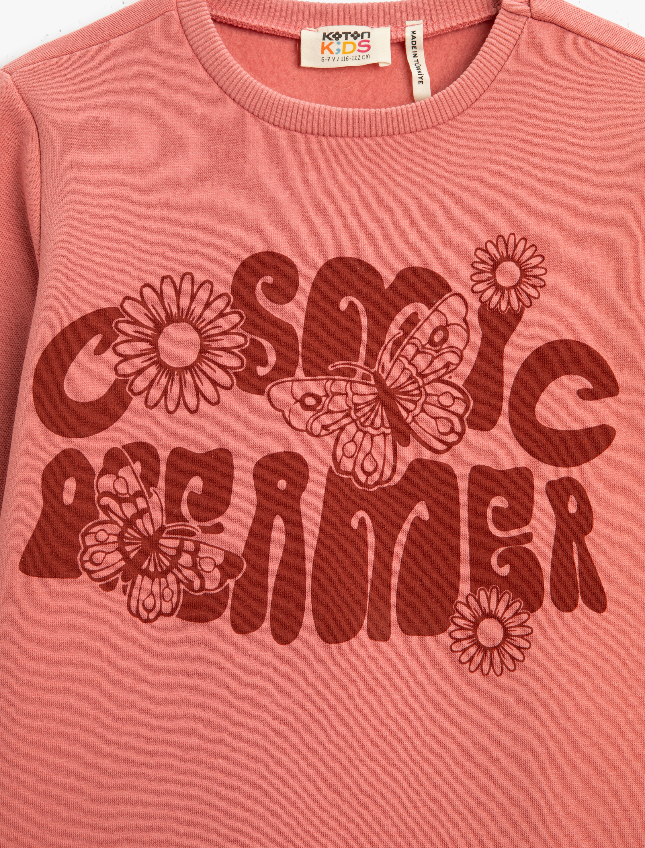  Kız Çocuk Baskılı Sweatshirt Bisiklet Yaka Uzun Kollu Pamuklu Şardonlu