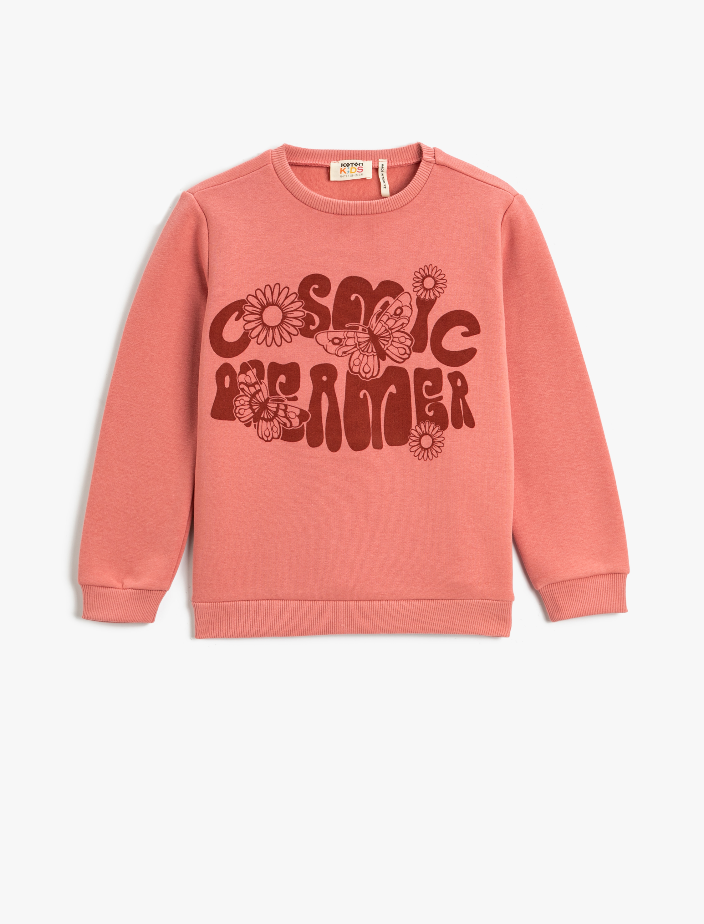  Kız Çocuk Baskılı Sweatshirt Bisiklet Yaka Uzun Kollu Pamuklu Şardonlu