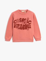 Baskılı Sweatshirt Bisiklet Yaka Uzun Kollu Pamuklu Şardonlu