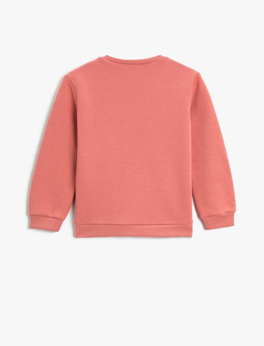  Kız Çocuk Baskılı Sweatshirt Bisiklet Yaka Uzun Kollu Pamuklu Şardonlu