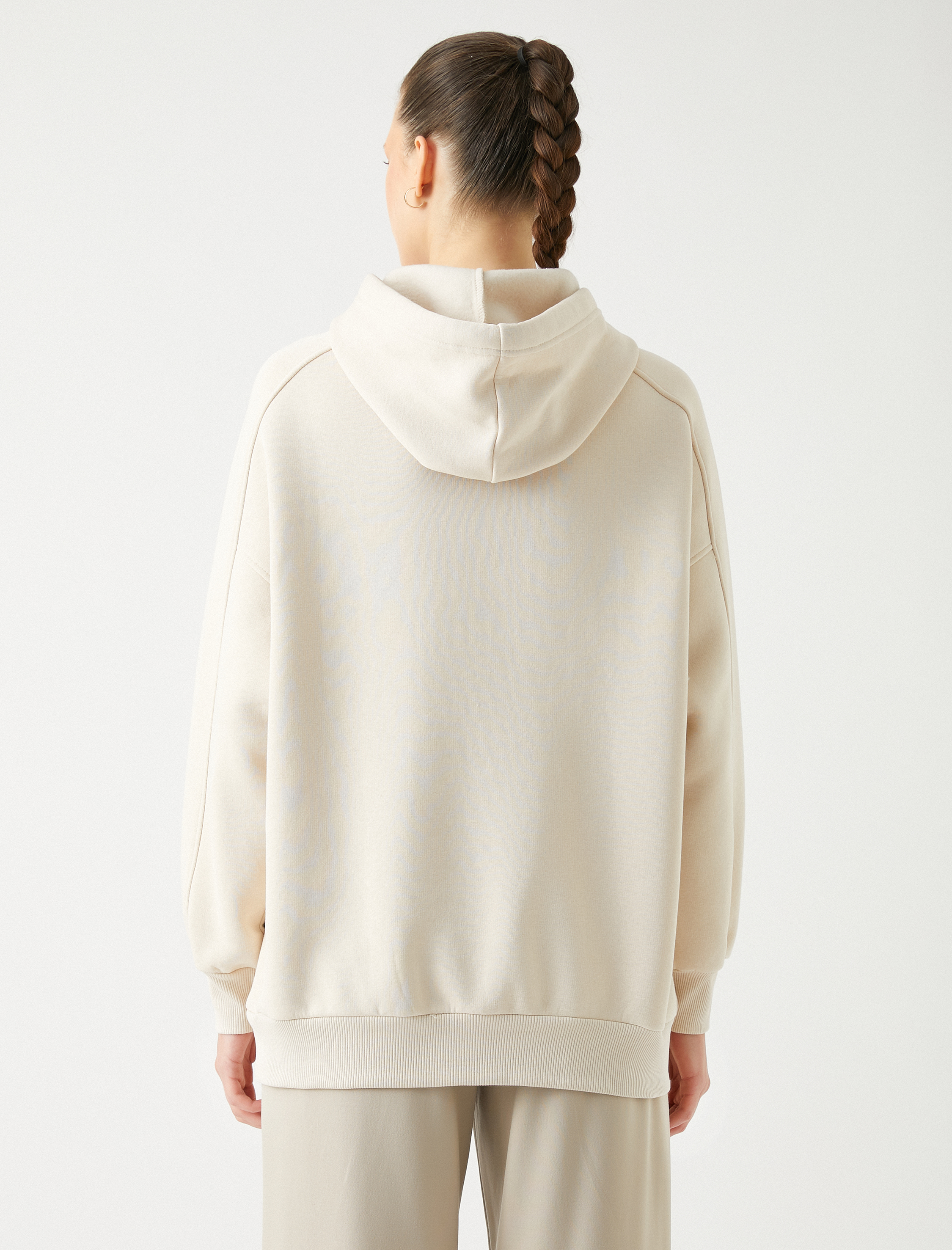   Şardonlu Kapüşonlu Oversize Sweatshirt Uzun Kollu Ribanalı