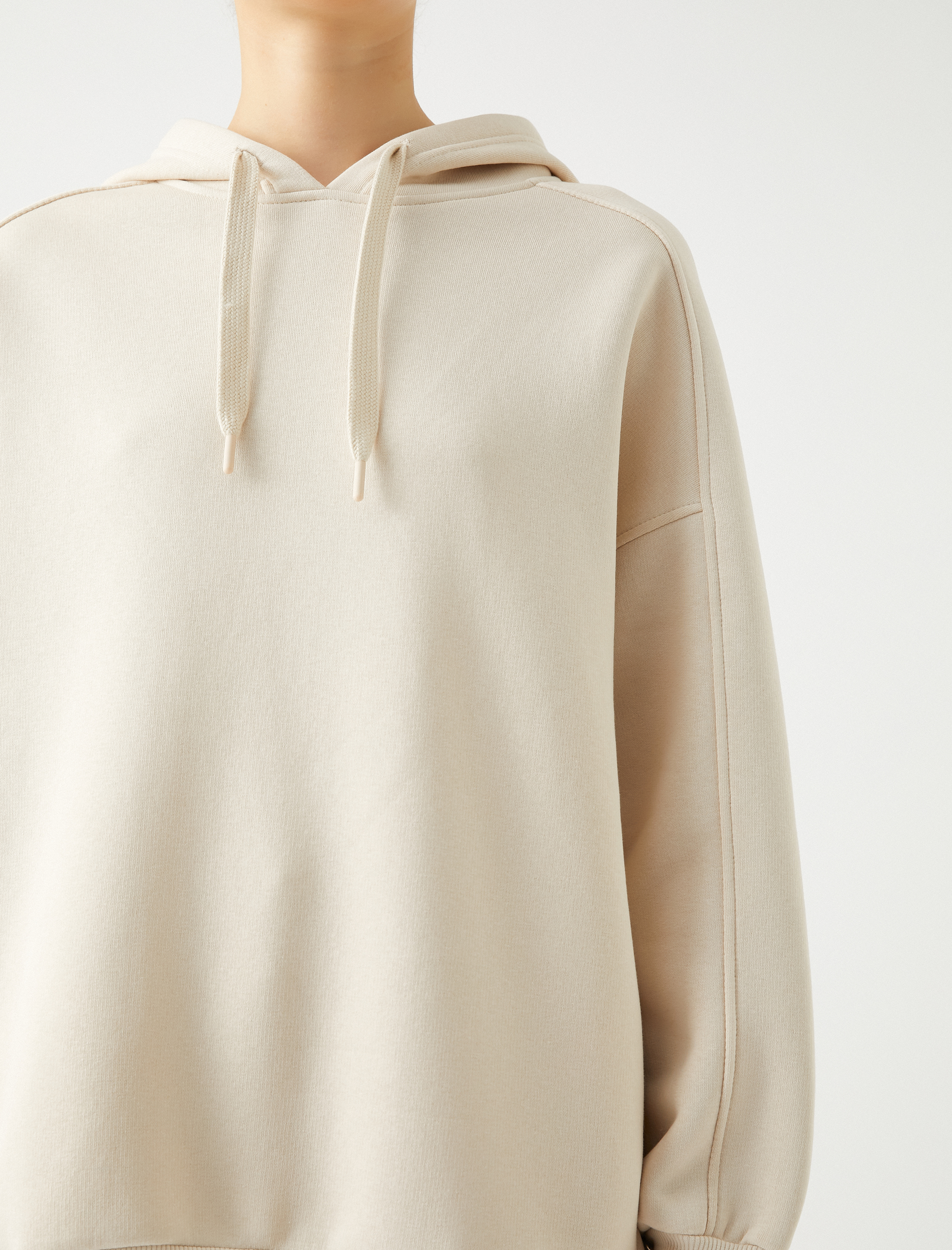   Şardonlu Kapüşonlu Oversize Sweatshirt Uzun Kollu Ribanalı