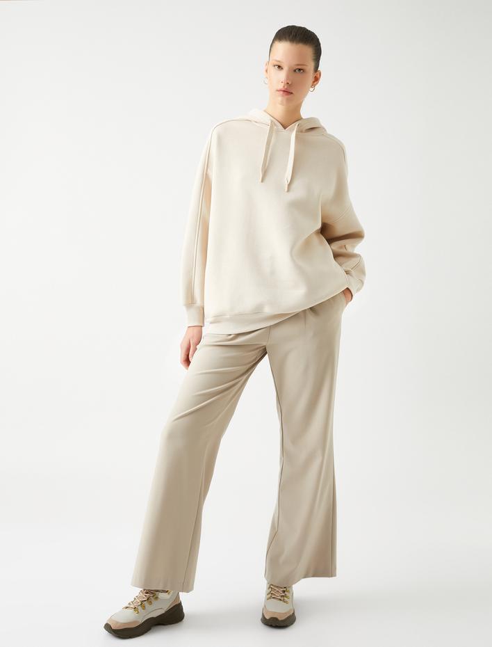  Şardonlu Kapüşonlu Oversize Sweatshirt Uzun Kollu Ribanalı