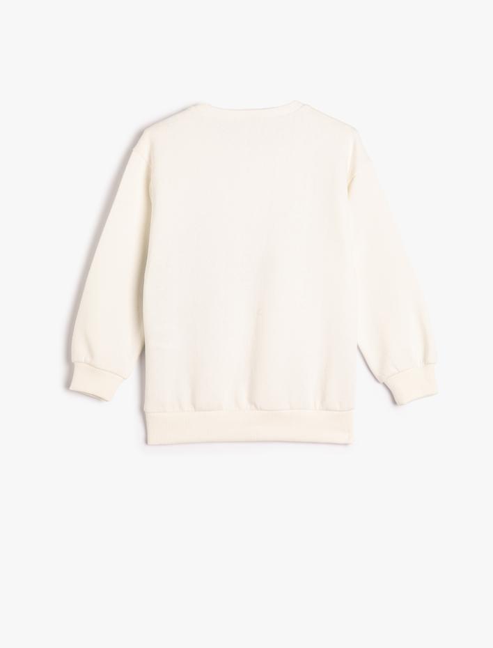 Kız Çocuk Sweatshirt Kedi Pul-Payet İşlemeli Şardonlu Bisiklet Yaka