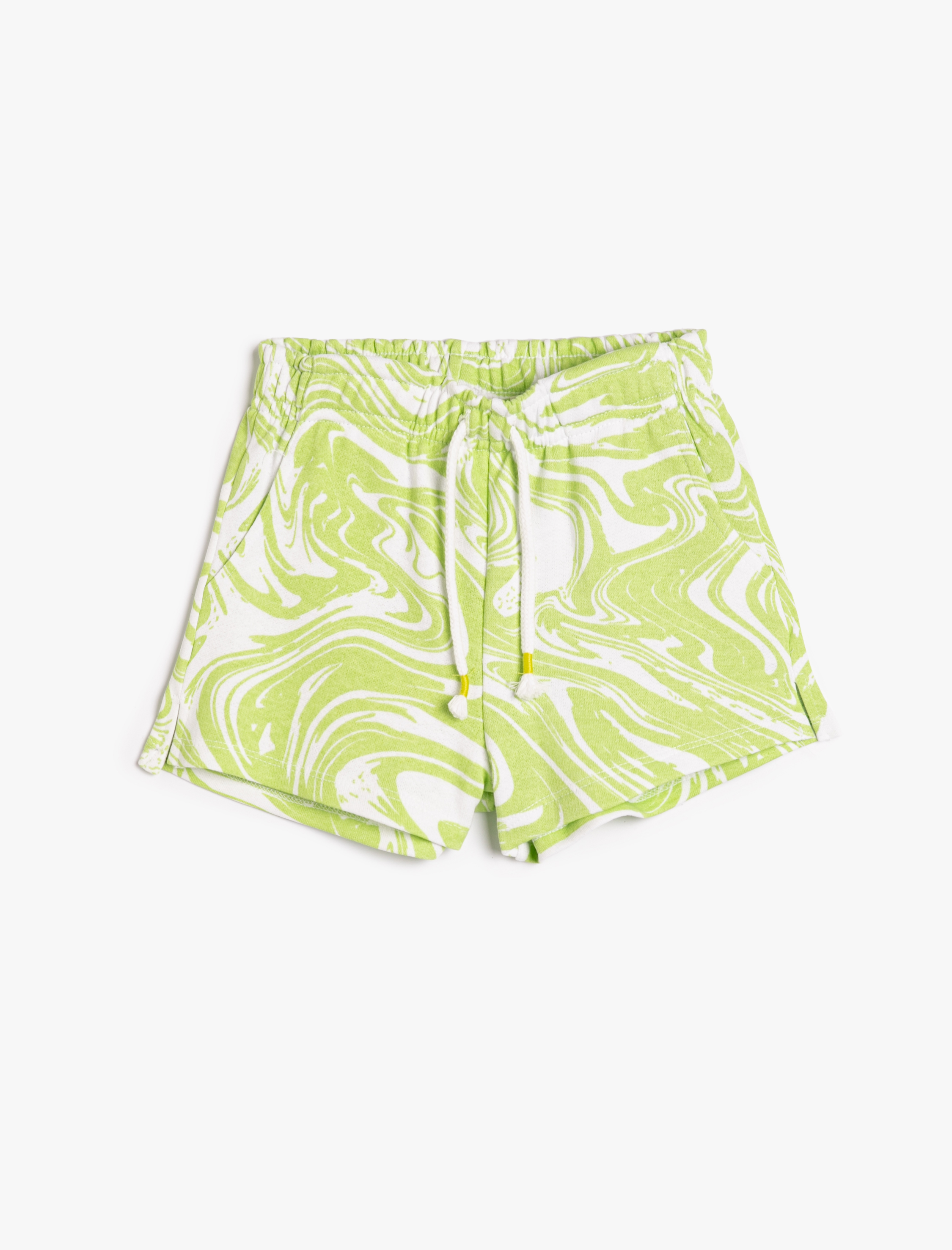  Kız Çocuk Şort Beli Bağlamalı Cepli Soyut Desenli Pamuklu