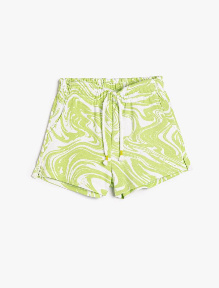 Kız Çocuk Şort Beli Bağlamalı Cepli Soyut Desenli Pamuklu