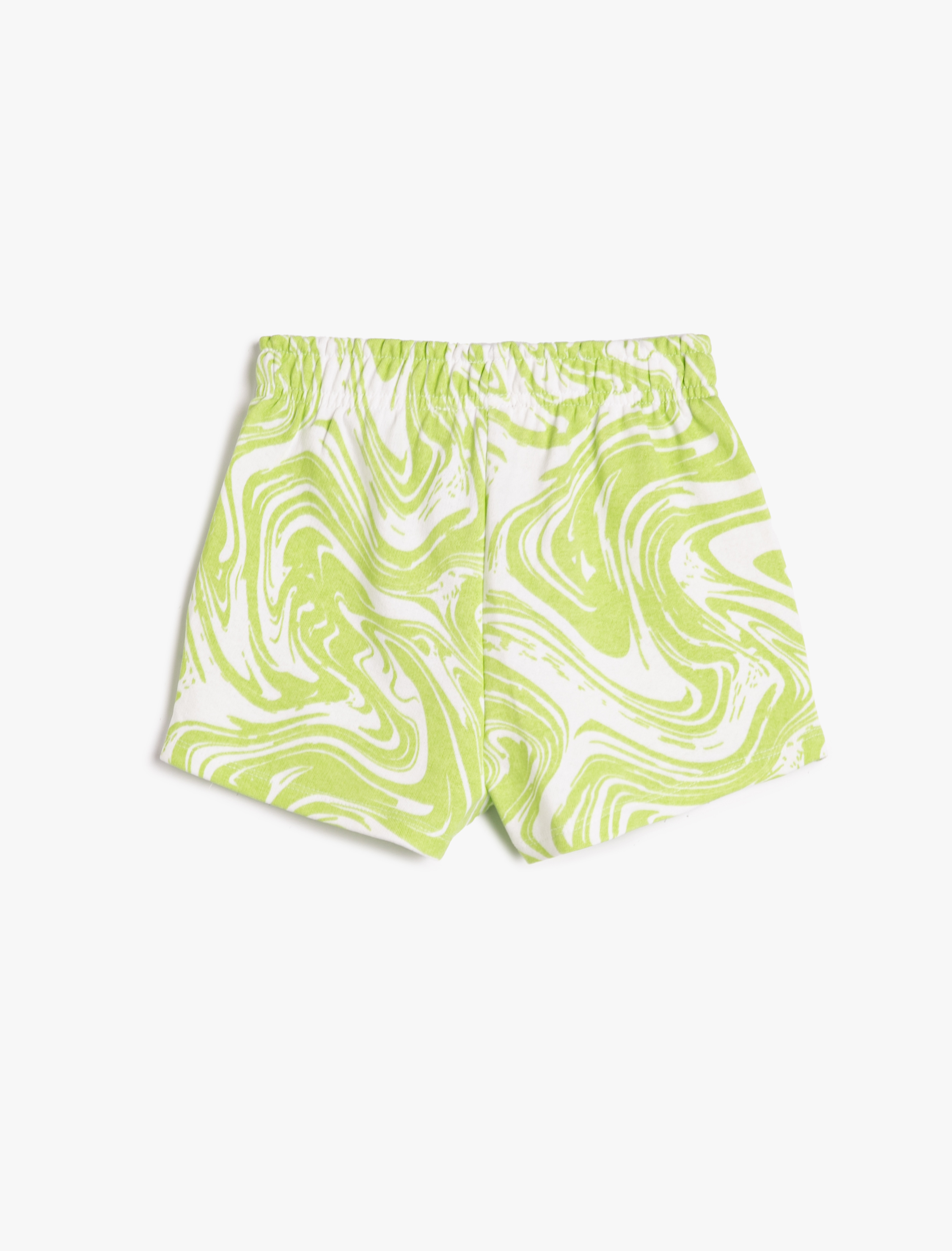  Kız Çocuk Şort Beli Bağlamalı Cepli Soyut Desenli Pamuklu