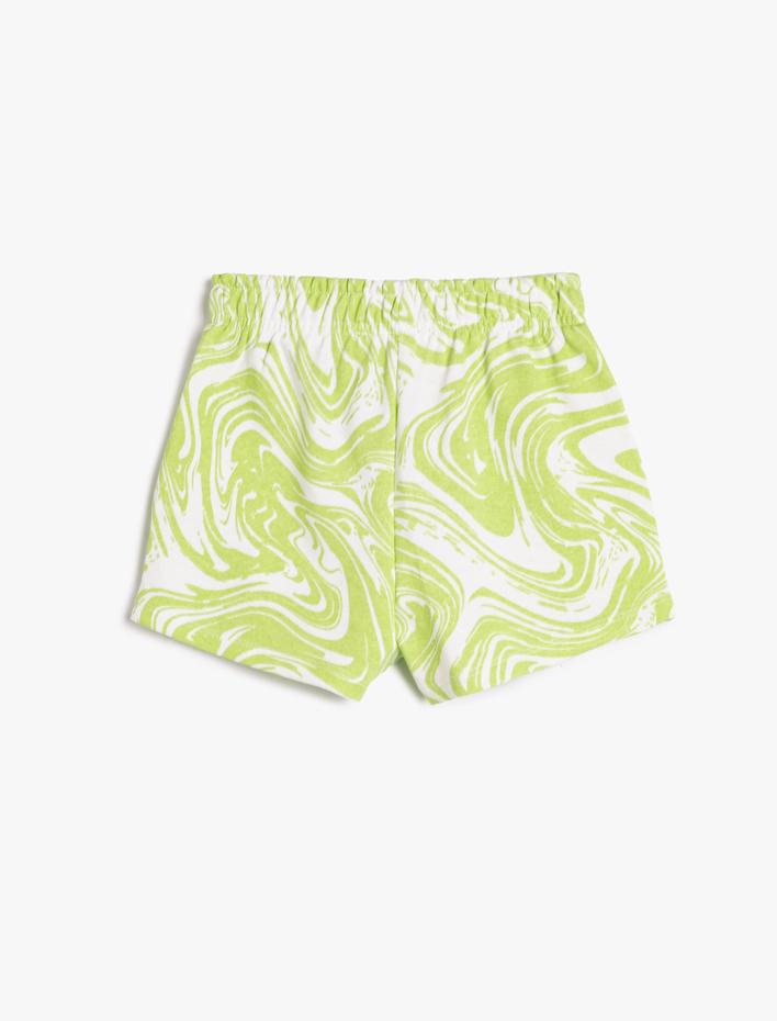 Kız Çocuk Şort Beli Bağlamalı Cepli Soyut Desenli Pamuklu