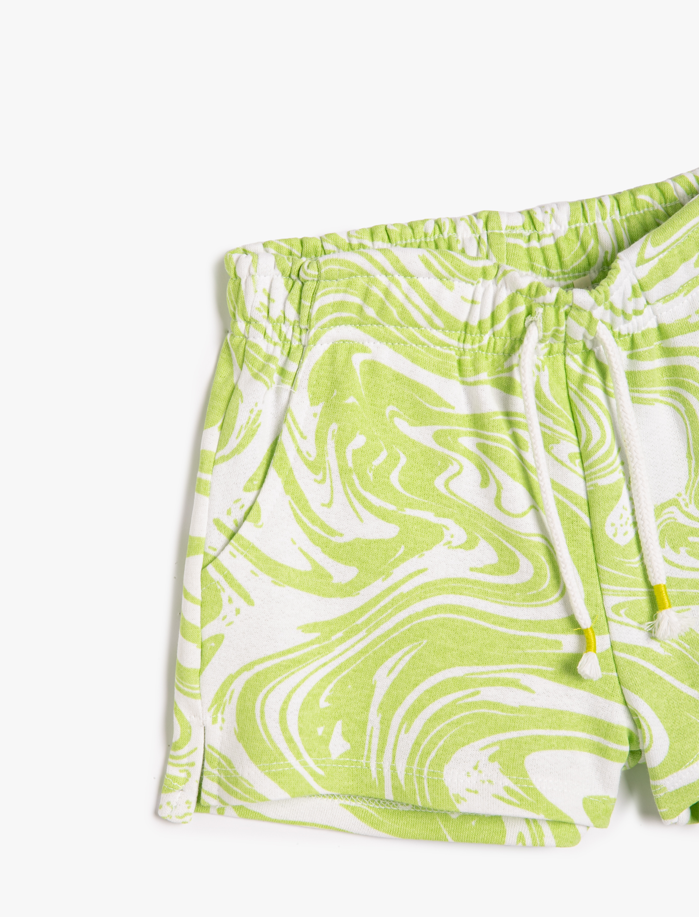  Kız Çocuk Şort Beli Bağlamalı Cepli Soyut Desenli Pamuklu