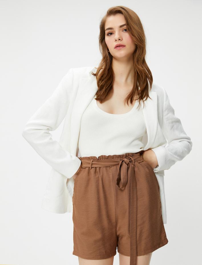  Kemerli Şort Cepli Viskon