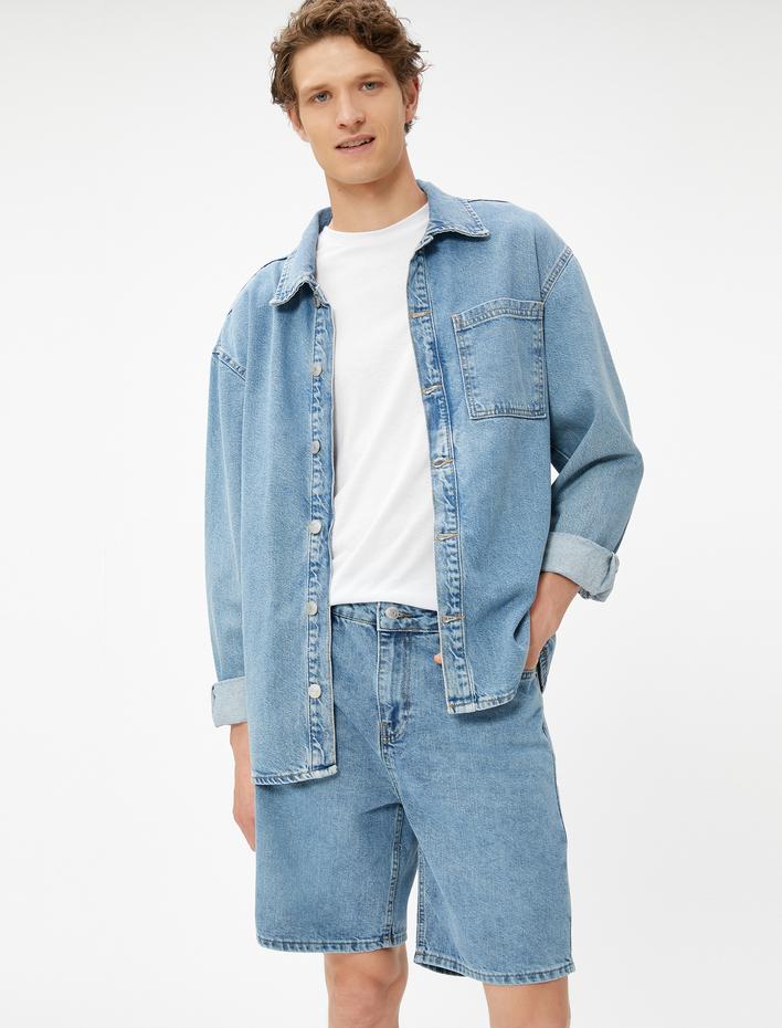  Oversize Kot Şort Düğmeli 5 Cepli Pamuklu