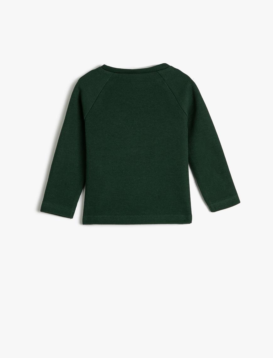  Erkek Bebek Basic Sweatshirt Yakası Düğmeli Bisiklet Yaka Ribanalı Pamuklu