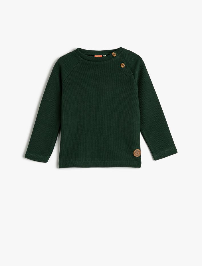 Erkek Bebek Basic Sweatshirt Yakası Düğmeli Bisiklet Yaka Ribanalı Pamuklu