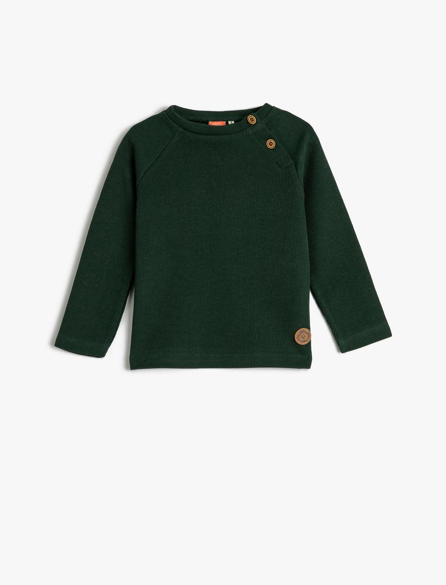  Erkek Bebek Basic Sweatshirt Yakası Düğmeli Bisiklet Yaka Ribanalı Pamuklu