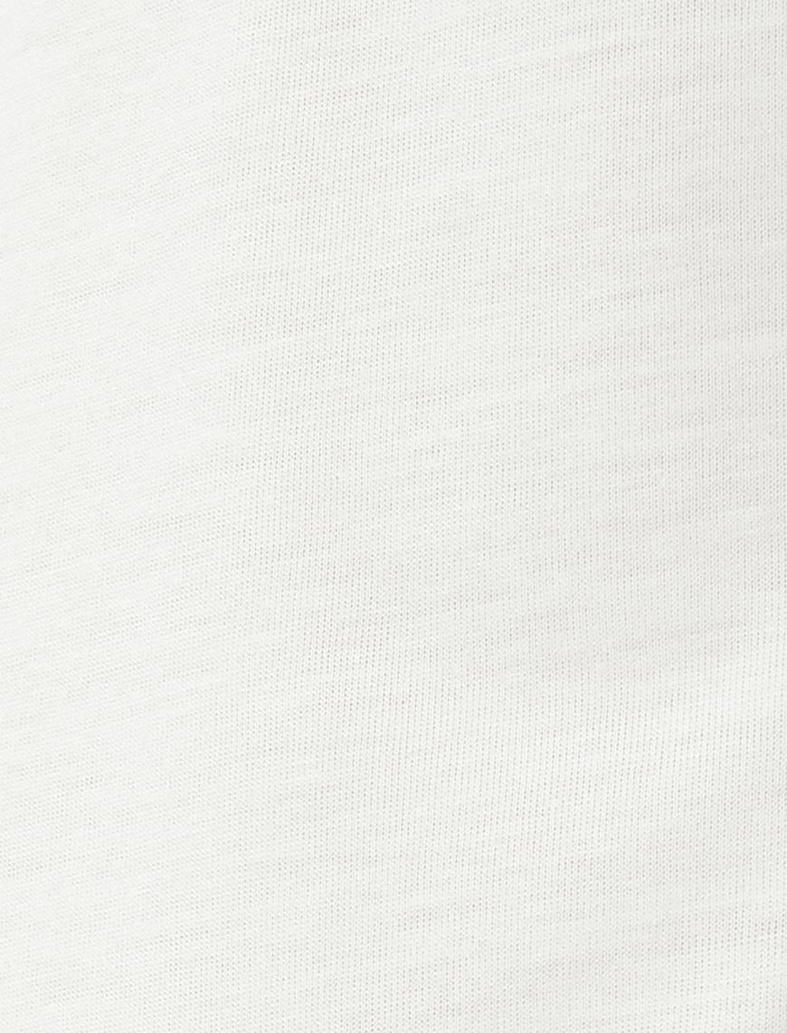   Basic Tişört Etiket Detaylı Bisiklet Yaka Viskon Karışımlı