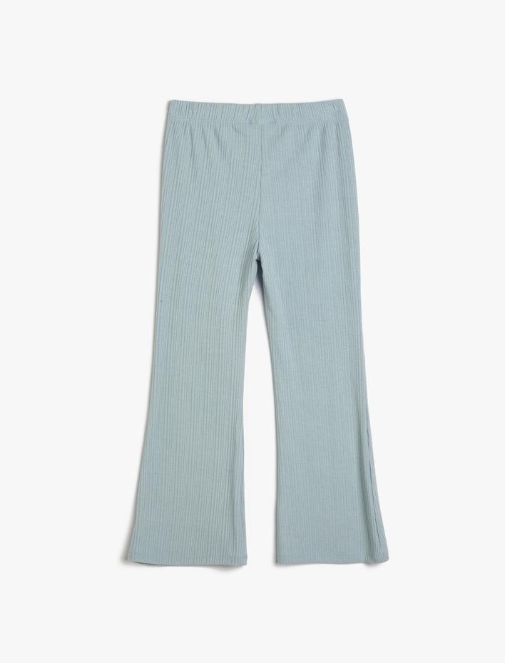 Kız Çocuk İspanyol Paça Tayt Pantolon Rahat Kesim Beli Lastikli Dokulu