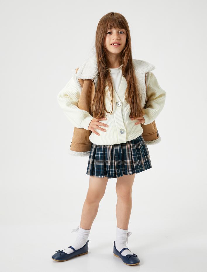 Kız Çocuk Pileli Etek Kemer Detaylı