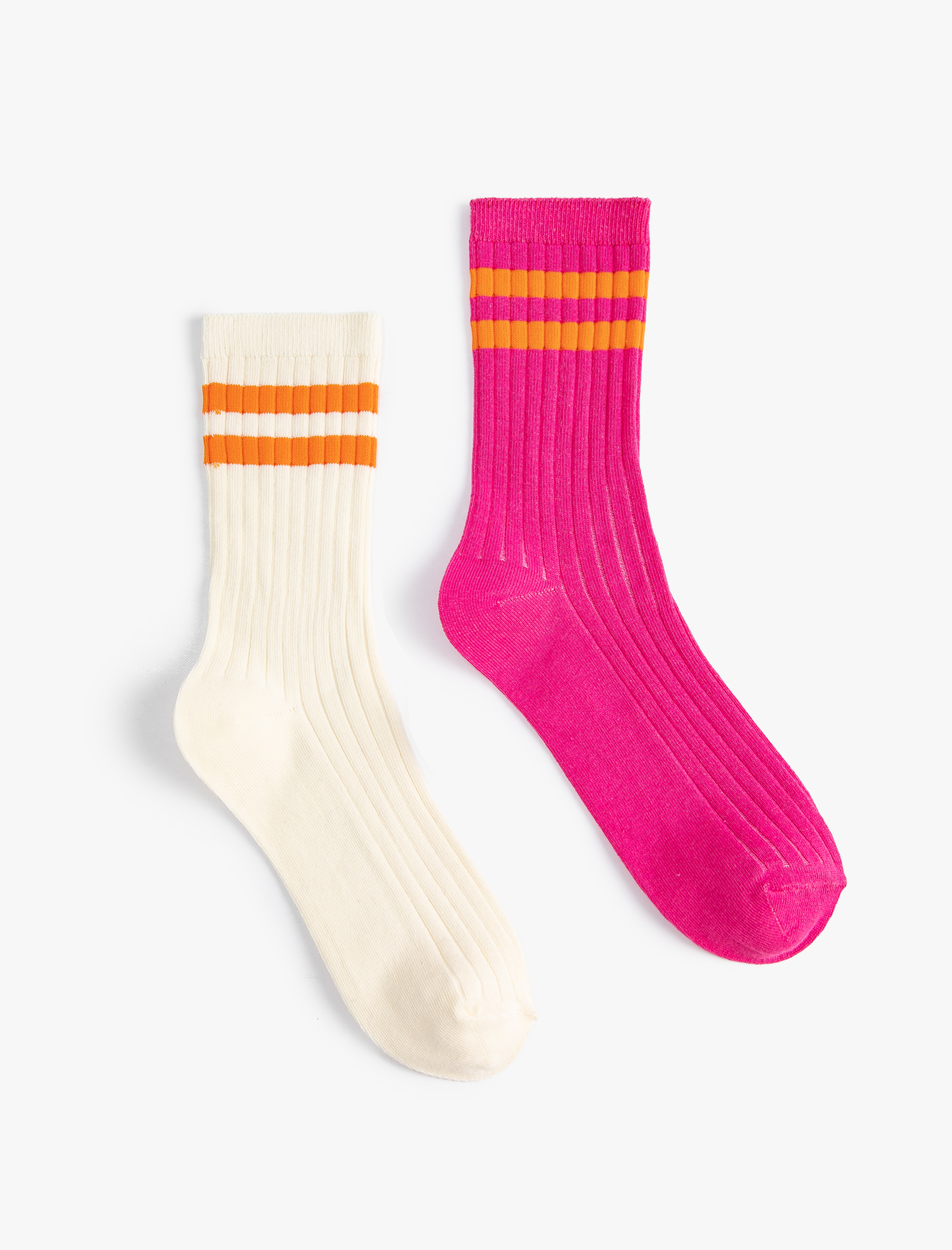  Kadın 2'li Soket Çorap Seti Şerit Detaylı Çok Renkli