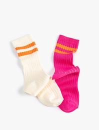 2'li Soket Çorap Seti Şerit Detaylı Çok Renkli