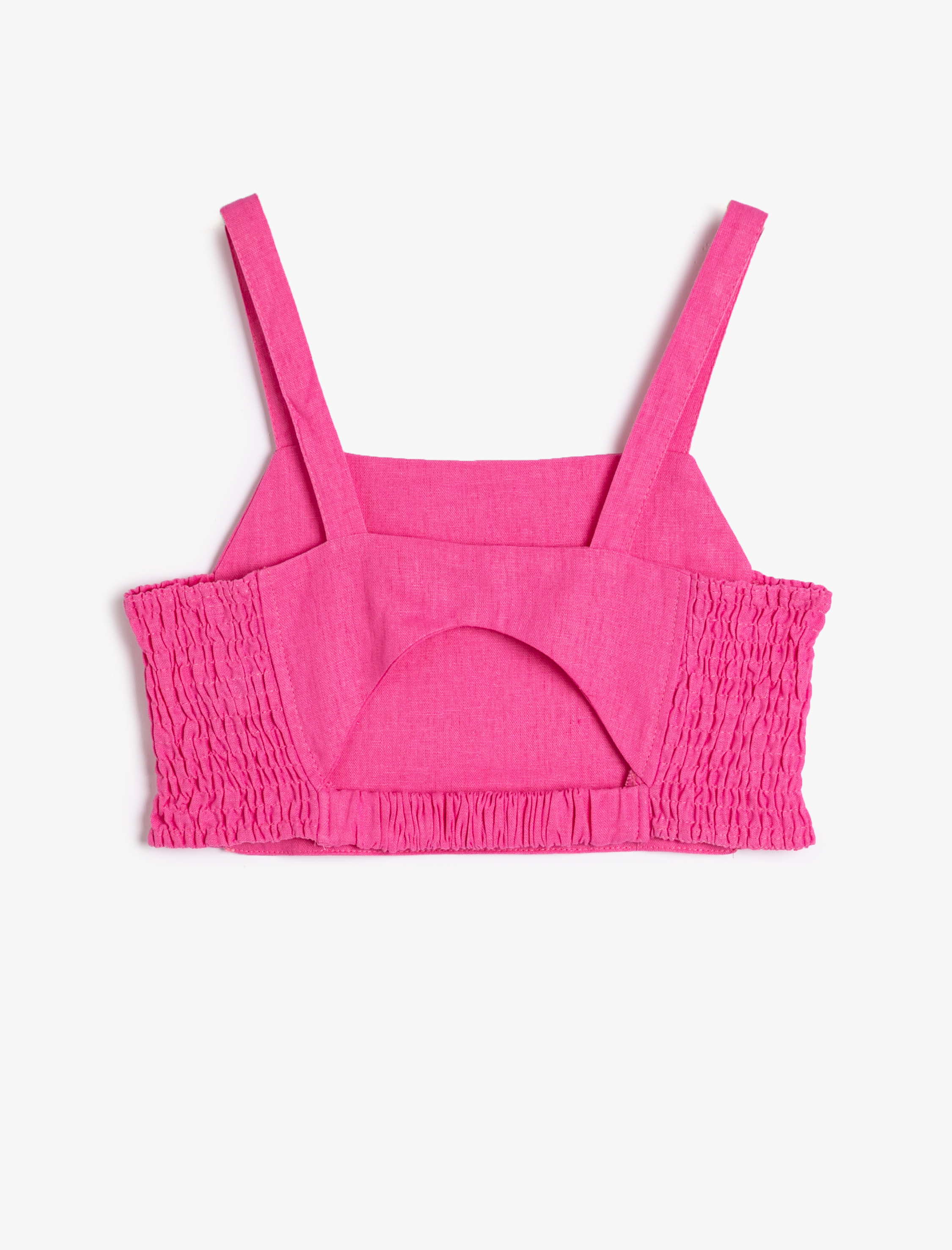  Kız Çocuk Crop Keten Bluz Askılı Arkası Pencere Detaylı Gipeli