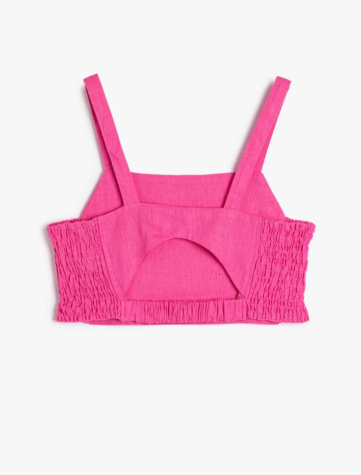 Kız Çocuk Crop Keten Bluz Askılı Arkası Pencere Detaylı Gipeli