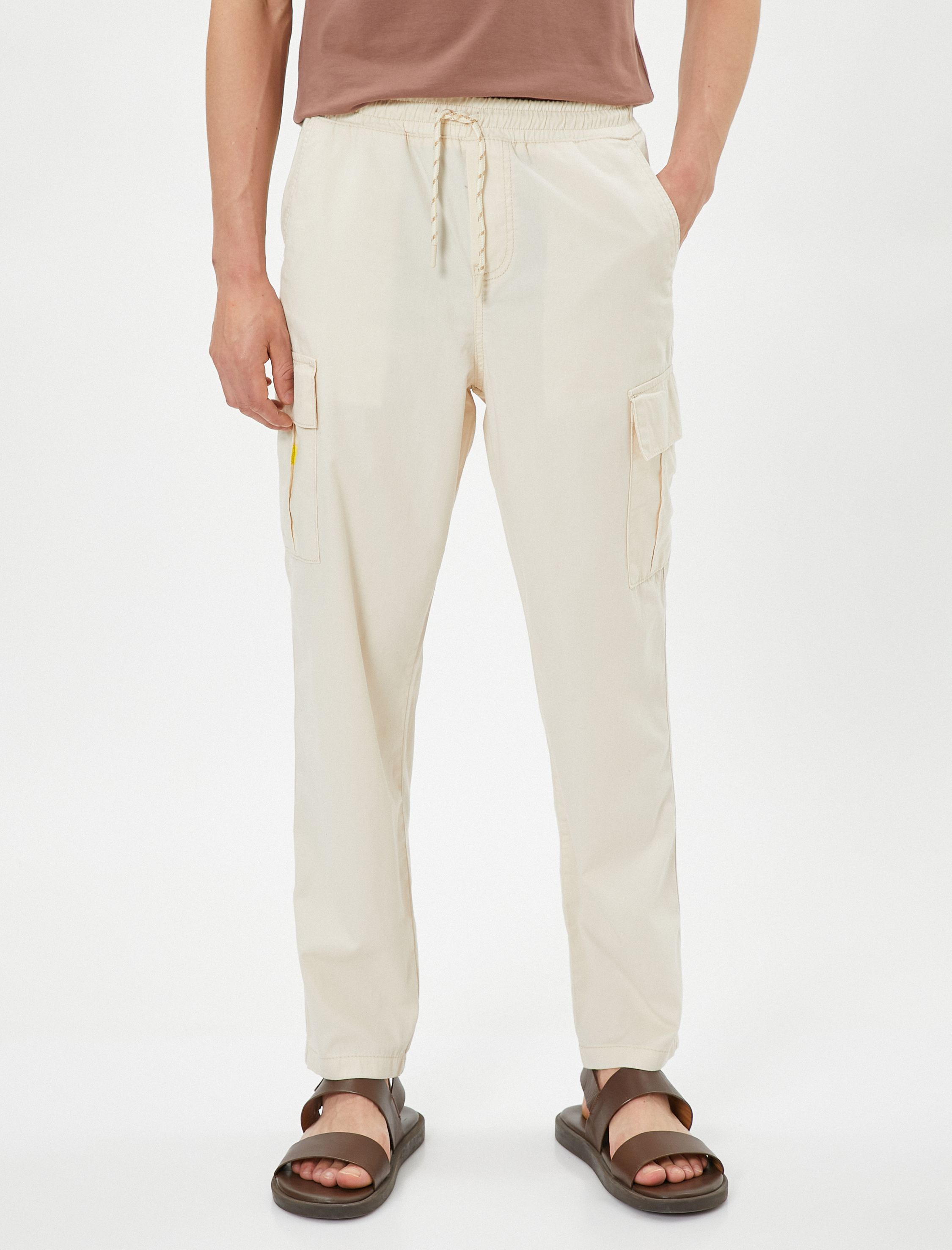   Kargo Pantolon Beli Bağcıklı Cep Detaylı Pamuklu