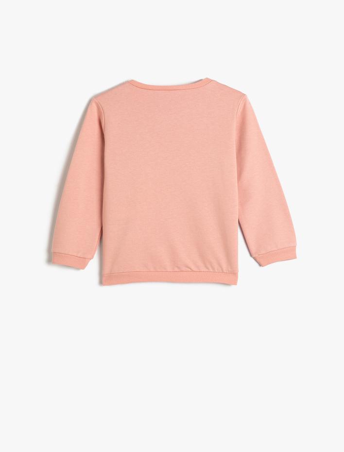 Kız Bebek Sweatshirt Şardonlu Bisiklet Yaka Baskılı Pamuklu